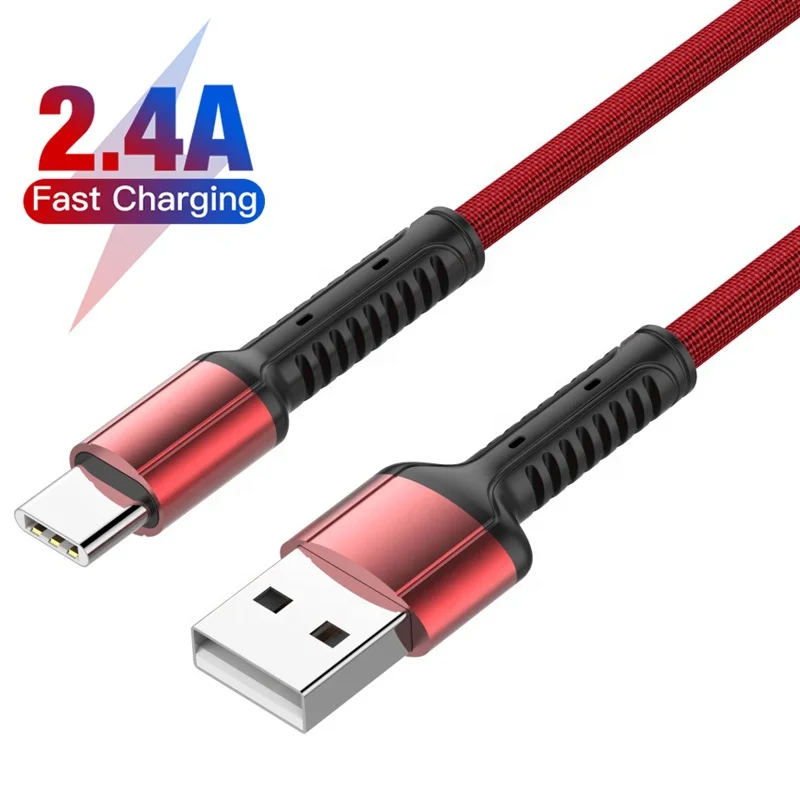 Wholesale 1m Thick USB Charging Cords Cable for Type C Cable 2.4A Fast Charge Fabric USB Charging Cable