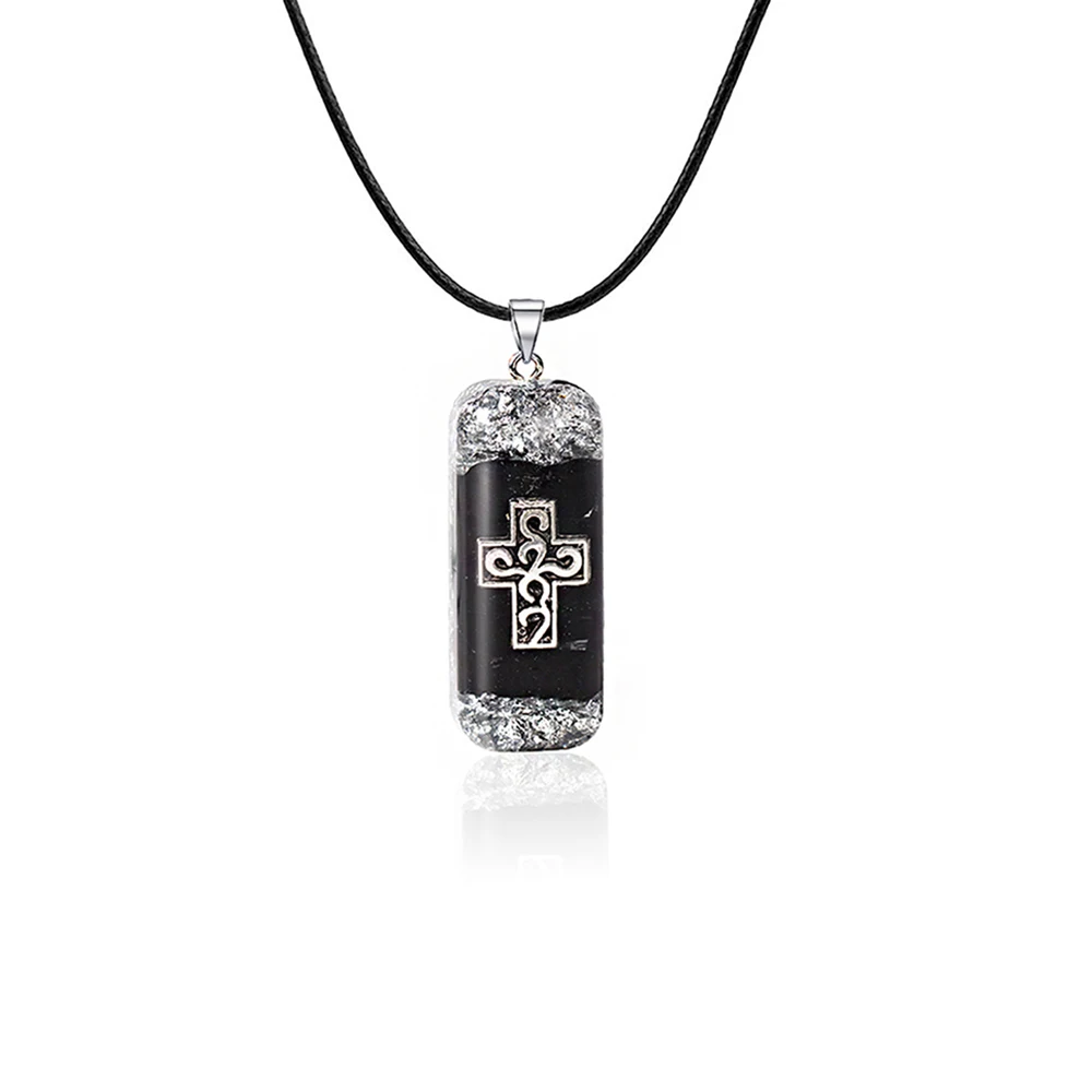 Natural Obsidian With Cross Pendant Necklace For Men Amulet Protection Pendant  Reiki Healing Energy Stone Spiritual Jewelry