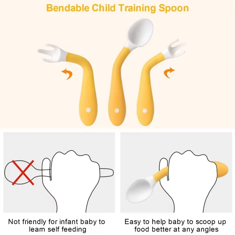 NCVI Non-Toxic Soft Feeding Fork Baby Silicone Baby and Toddler Feeding Spoon and Fork Set