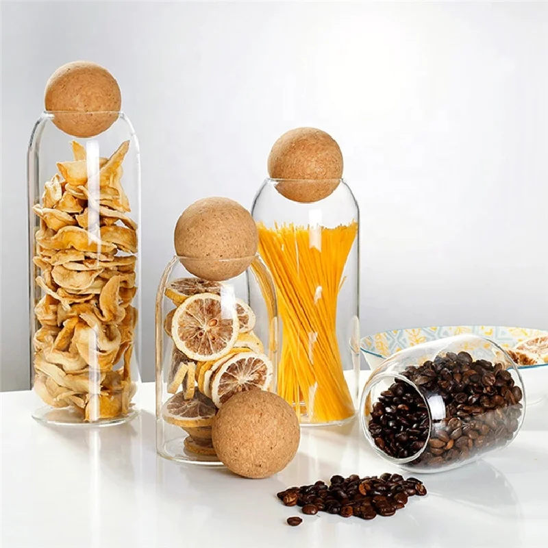 Glass Storage Jar Round Ball Cork High Borosilicate Storage Jar & Coffee Bean Set- 500/800/1000ml/1300ml