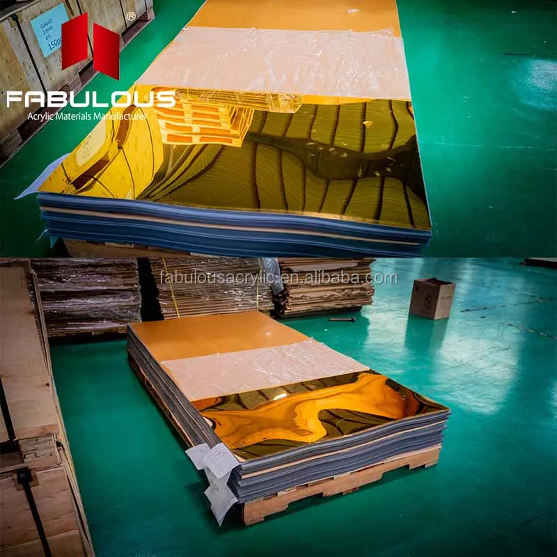 Laser Cut Engraved 4x8ft Mirror Sheet Acrylic 4-8mm Recycled Gold Color Acrylic Mirror Sheets