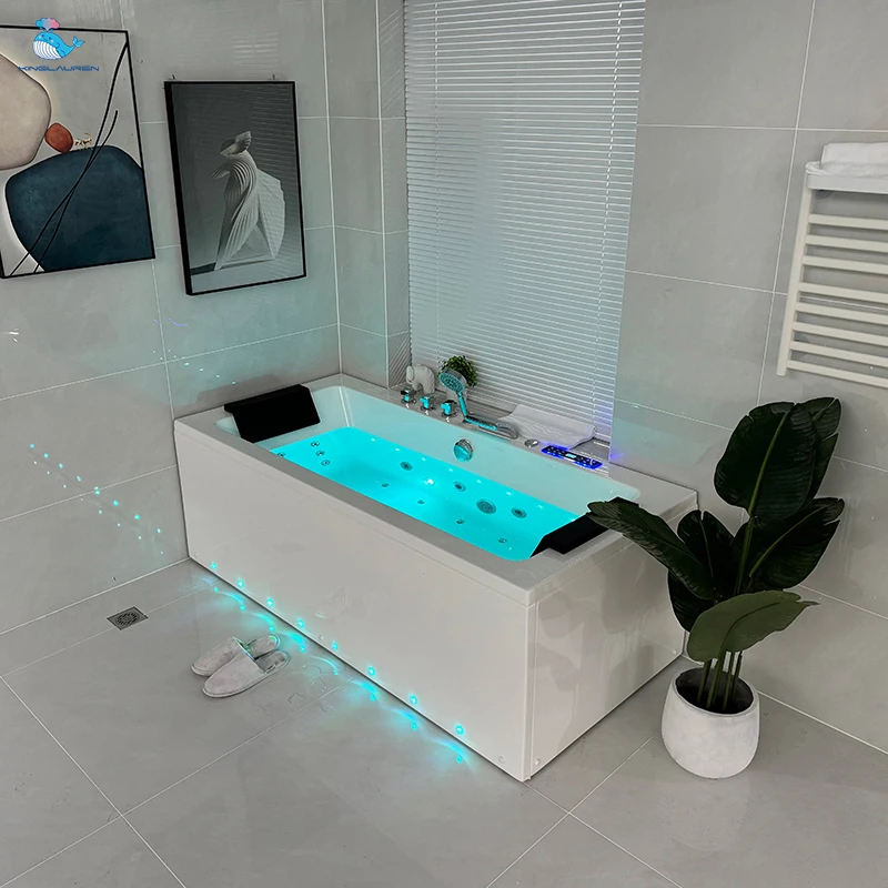 Modern Design Rectangle Whirlpool Massage Bathtub White Acrylic Tub for Indoor Use with Drainer