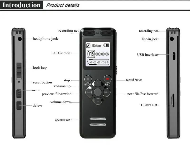 V36 Mini Portable Easy-operate Digital Voice Recorder for Students Class Lecture HD Recording Telephone Audio Recording