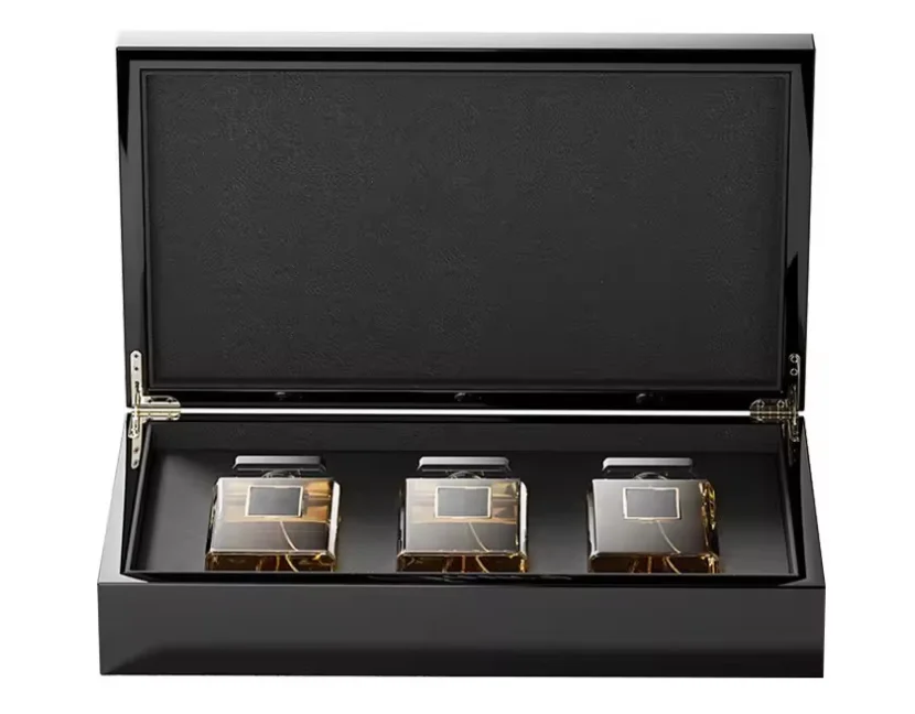 Luxury Custom Black MDF Wooden Box for Perfume Packaging High Quality Gift Box  Packaging gift perfume bottle with box