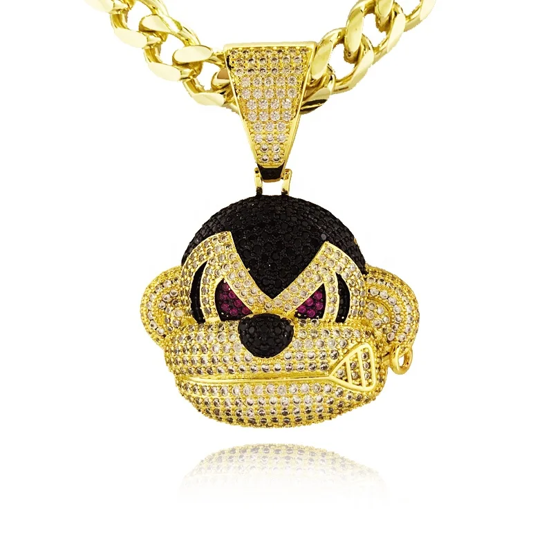Charm Animal Monkey Pendant Cartoon Topgillz Cubic Zirconia Pendant Necklace