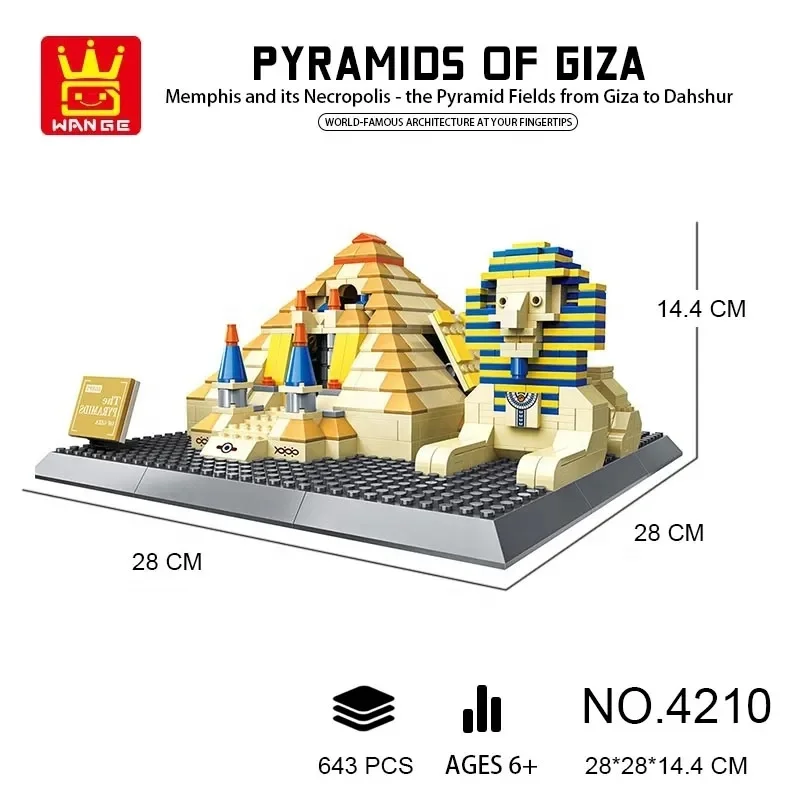 Wange 4210 архитектура Египет Фараон пирамиды Giza ориентир образовательный DIY сборка кирпичных игрушек наборы строительных блоков