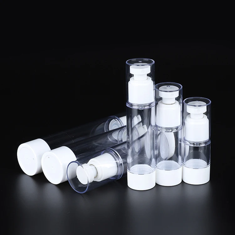 Wholesale  Cosmetic Plastic White  Lotion Pump Airless Transparent Bottle With Cover Cap For Cosmetics