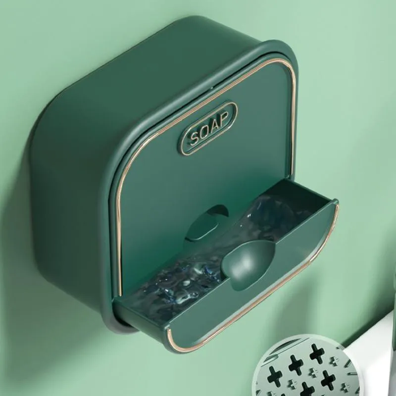 Bathroom Drain Soap Box Punch-free Wall-mounted with Lid Toilet Household Laundry Soap Storage Rack Flip Hidden Soap Box