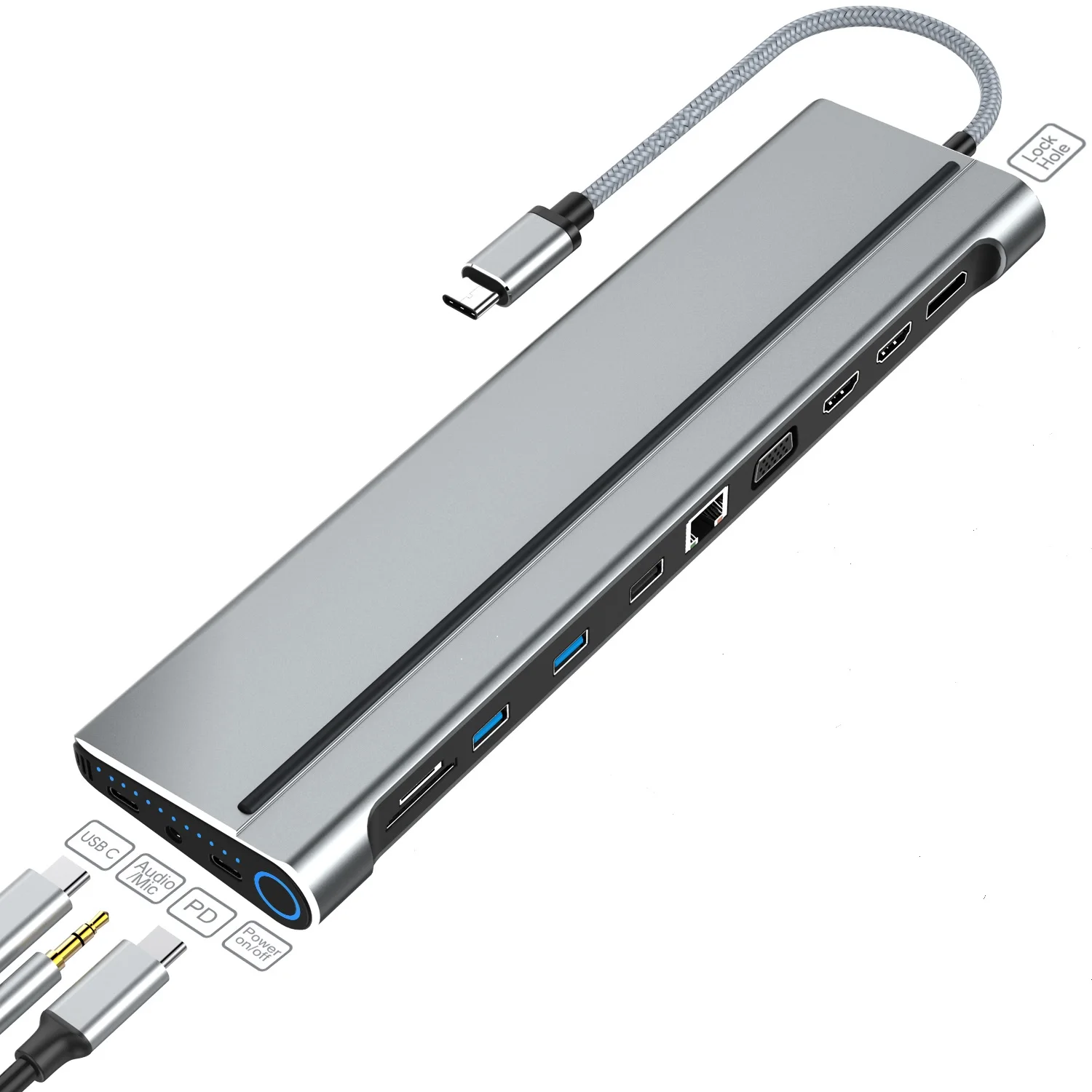 
 Стыковочная станция MagBac 2021 с нескользящим дисплеем, двойными противоскользящими полосками и отверстием для блокировки, USB C, с выключателем питания, двойной 4K HHDMI DP VGA  