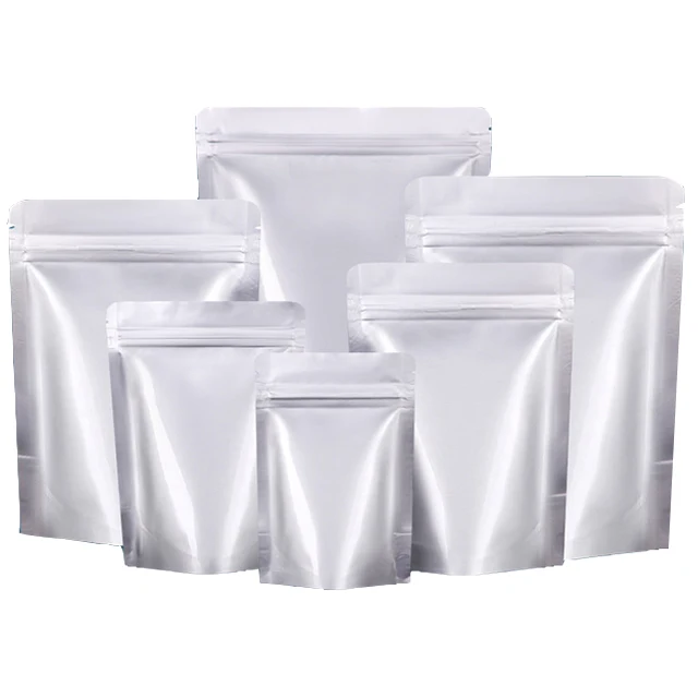 Wholesale Custom Silver Aluminum Foil Container Resealable Zipper Mylar Bags Food Grade Smell Proof Stand Up Packaging Pouch