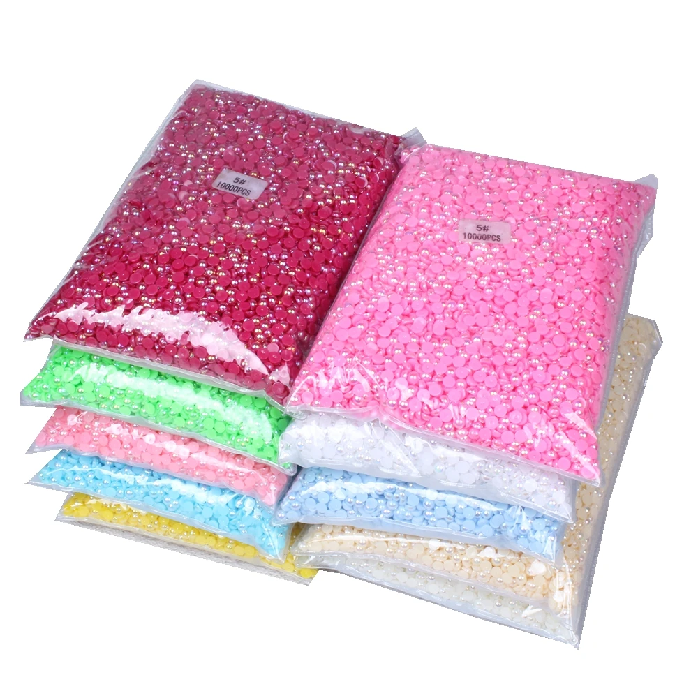New Style 10000pcs 5mm AB Colors Glue Half Round Flatback Beads on Resin Loose Rhinestones Bags Garment Nail Art Shoes