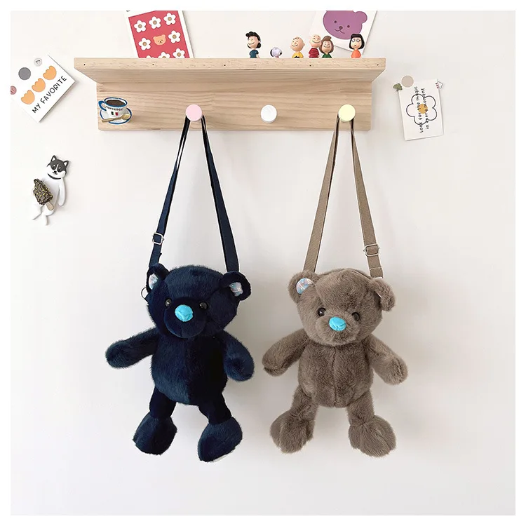 New Plush Toy Cute Bear Shoulder Bag Colorful Versatile Casual Schoolbag