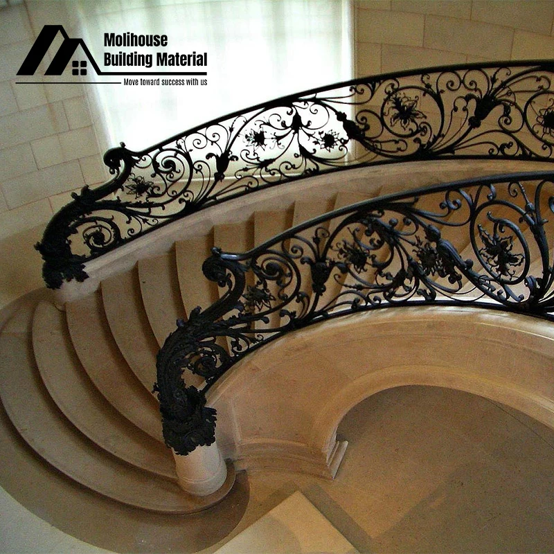 Customized Staircase Luxury Wrought Iron Railing Indoor Royal Staircase Brass Balustrade Metal Railing Handrail Stair