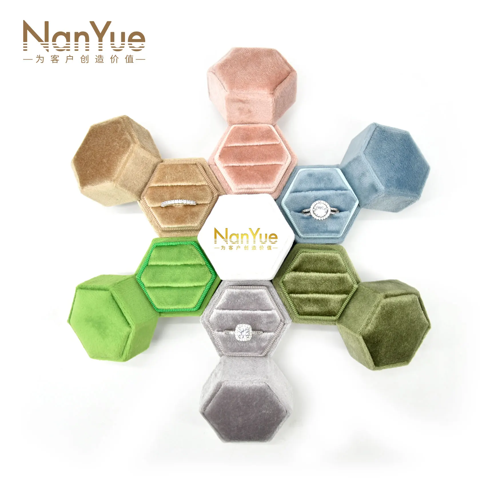 white hexagonal boxexagonal velvet jewelry ring packaging box sage green black velvet ring box logo