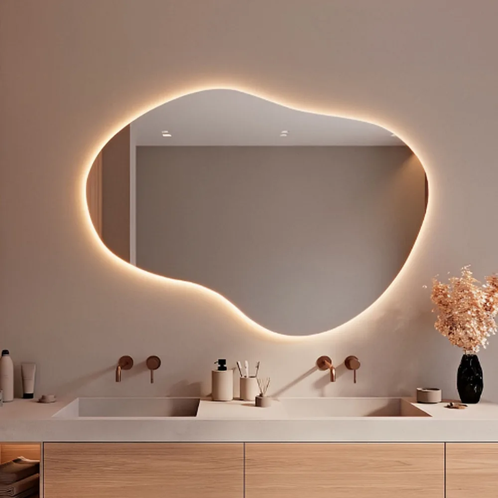 Creative Irregular Wall Hanging Smart Bath Mirrors Bedroom Vanity Makeup Cloud Shape with Light Mirror