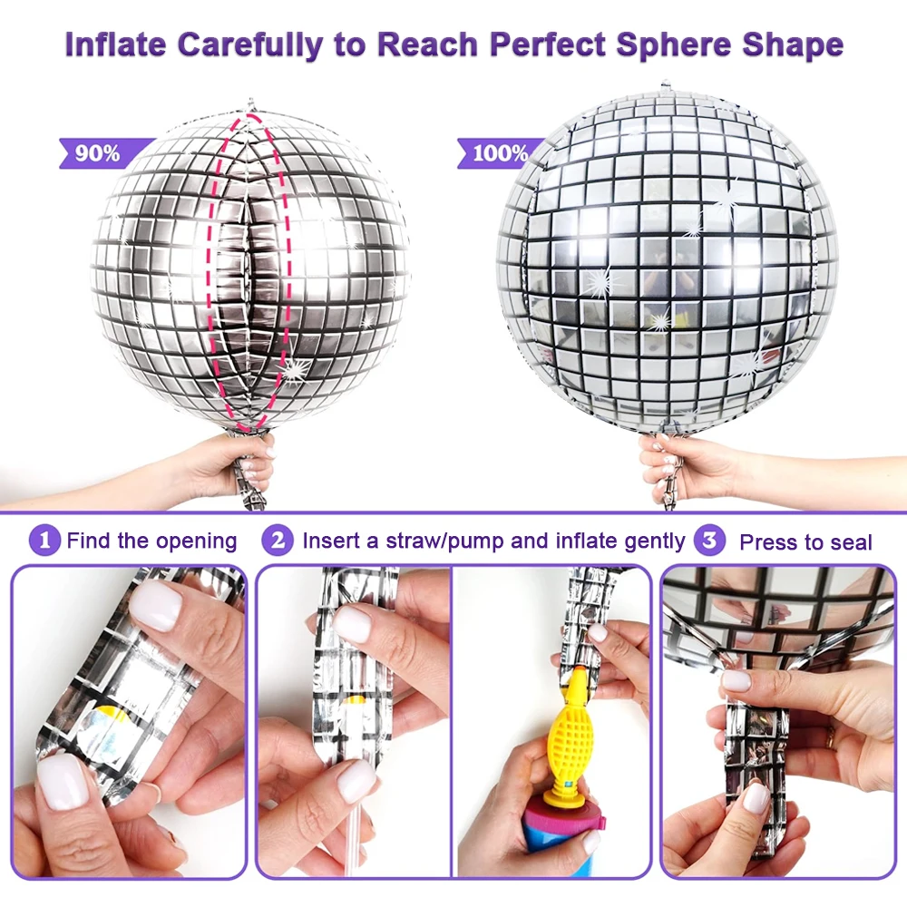 4D Sphere Large Mirror Metallic Balloons Disco Silver Gold Foil Balloons Event Party Decorations 50 Inches Disco Ball 4D Balloon