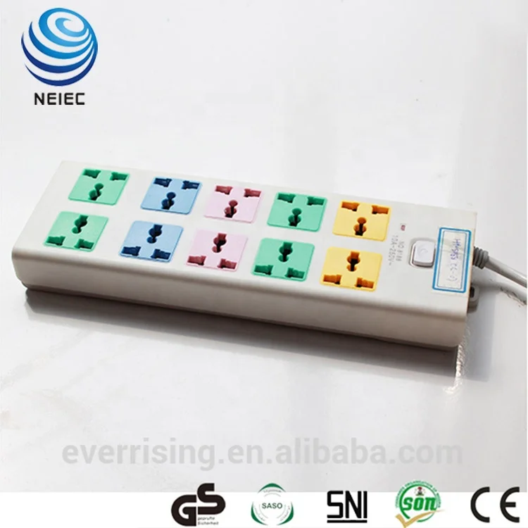 color 10 Way Multiple Power Extension Lead Socket