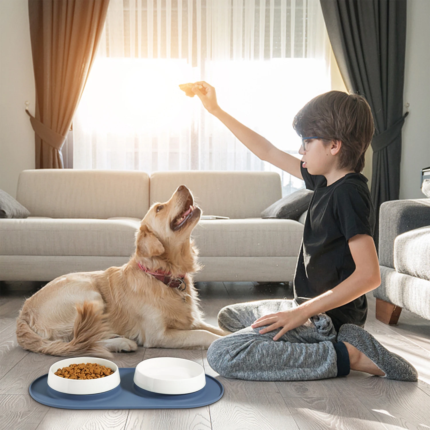 Household Pet Food Set Dog Non-slip Silicone Mat Ceramic Bowl Two-piece Set Carton Box for Dogs Pet Bowls & Feeders Non-slip Pad