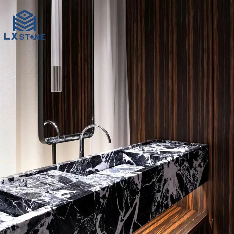 2024 Popular Bathroom Vanity Top Design Napoleon Black Marble Material Stone Bathroom Countertops Tile