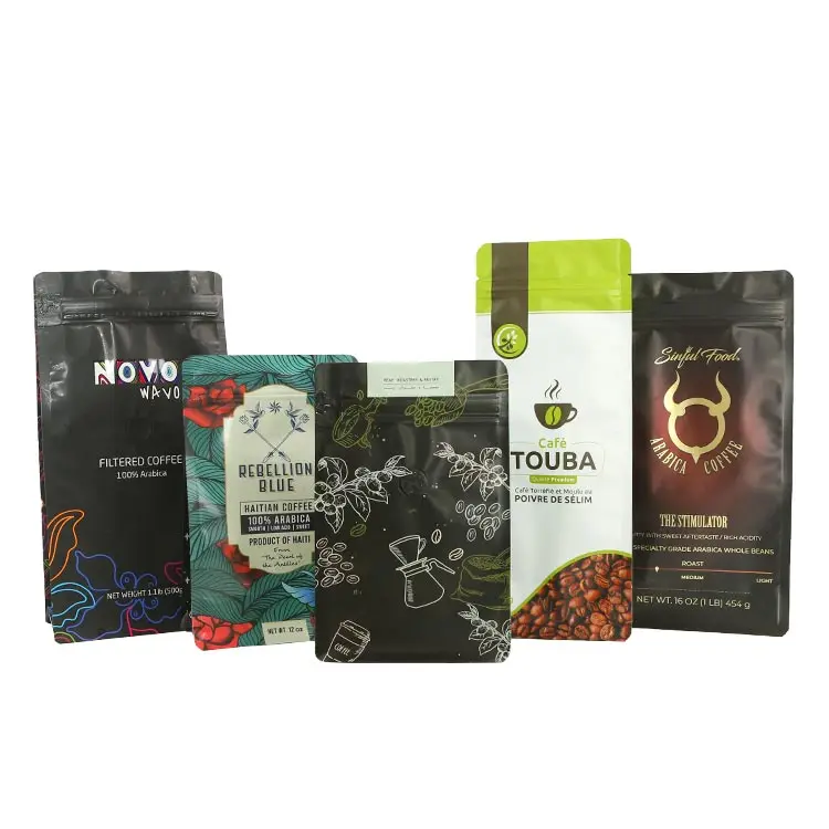 Custom 100 print  8 oz  12 ounce new large flat bottom 2 oz 27 grams custom coffee bags with valve