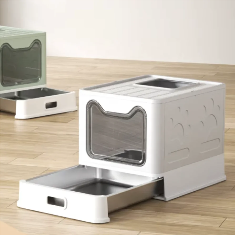 2024 новый выпуск, товары для домашних животных, большой закрытый герметичный складной лоток для кошачьего туалета с крышкой из нержавеющей стали