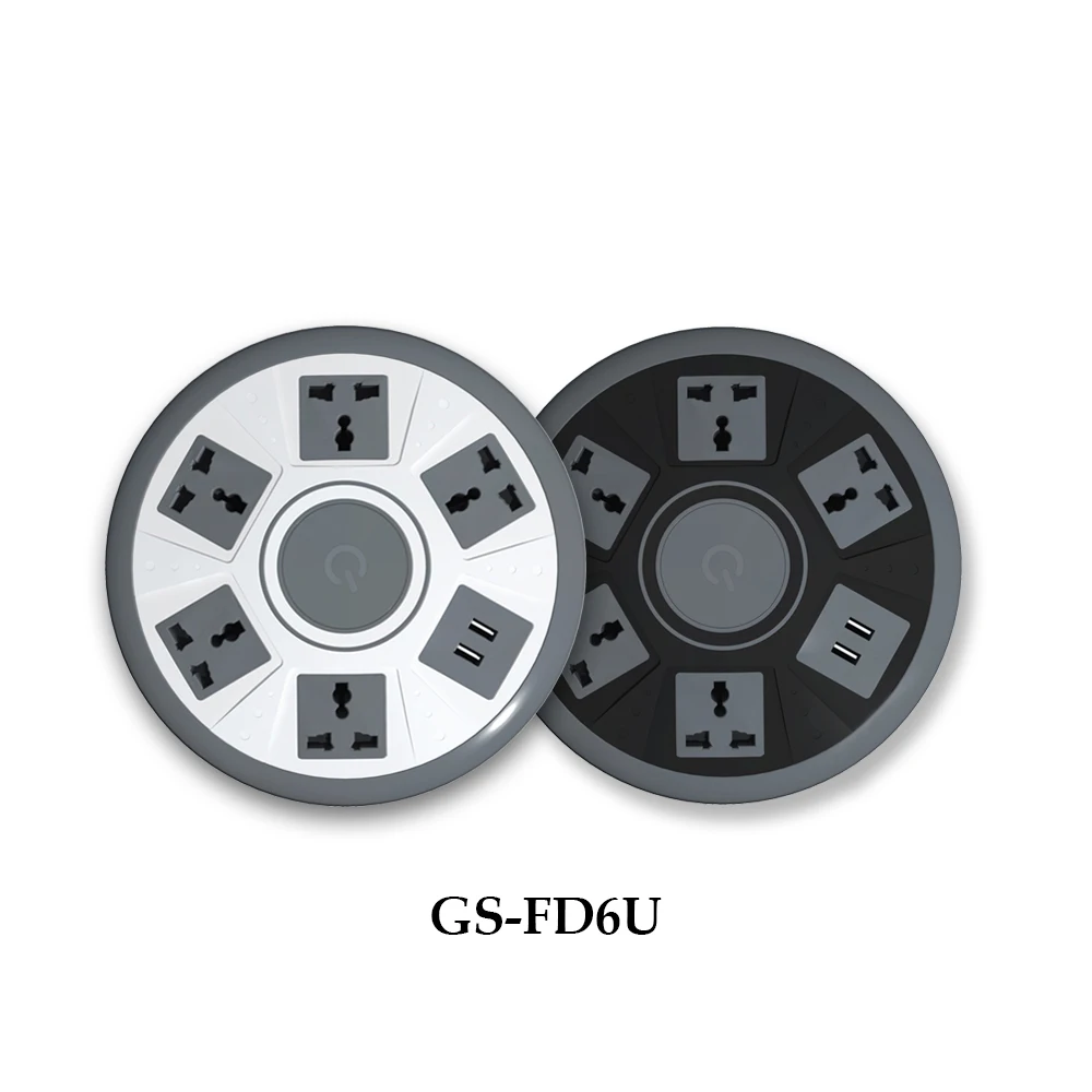 Mini Furniture UFO Style Universal 5/6 AC Power Outlets 2 USB Ports 250V Round Extension Socket Overload Protection Power Board