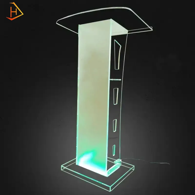 2024 Modern Floor Acrylic Church Pulpit Podium Plexiglass And Led Lamp Sales