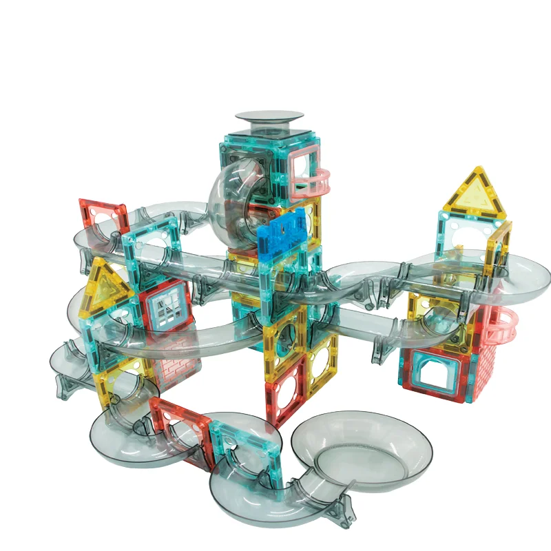 100pcs Colorful Marble Run Magnetic Construction Block Set Roll Ball Track Toy Plastic Kids Maze Building Toy