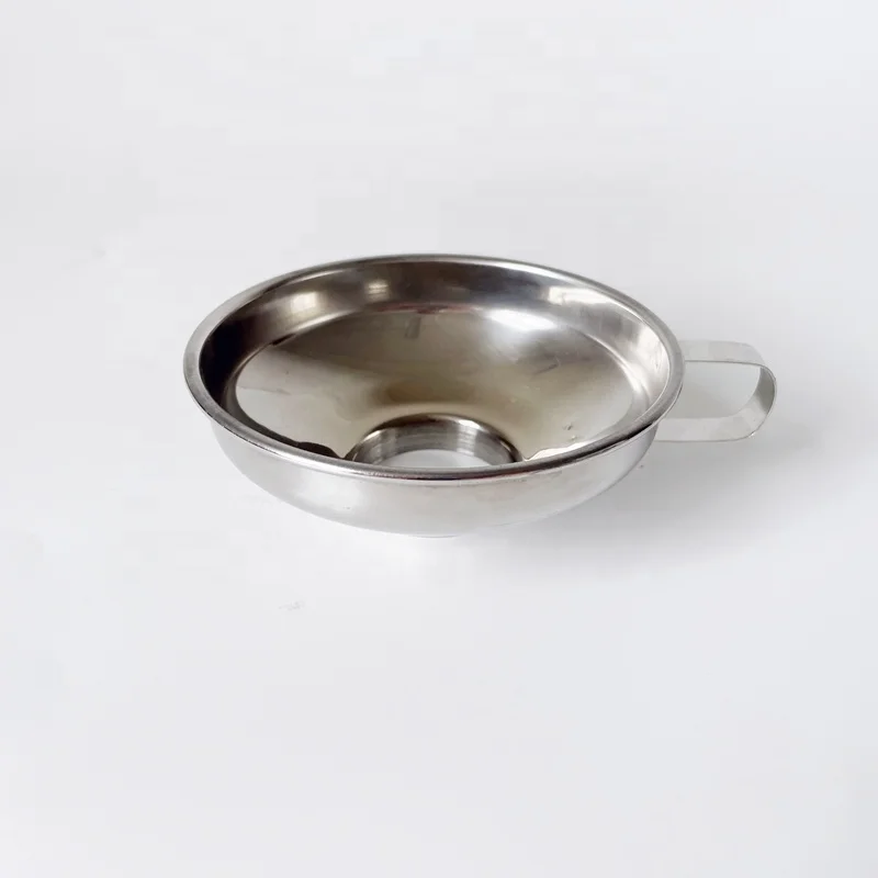 Kitchen Mini stainless steel food funnel With Metal Handle Large Funnel With Removable Strainer Filter