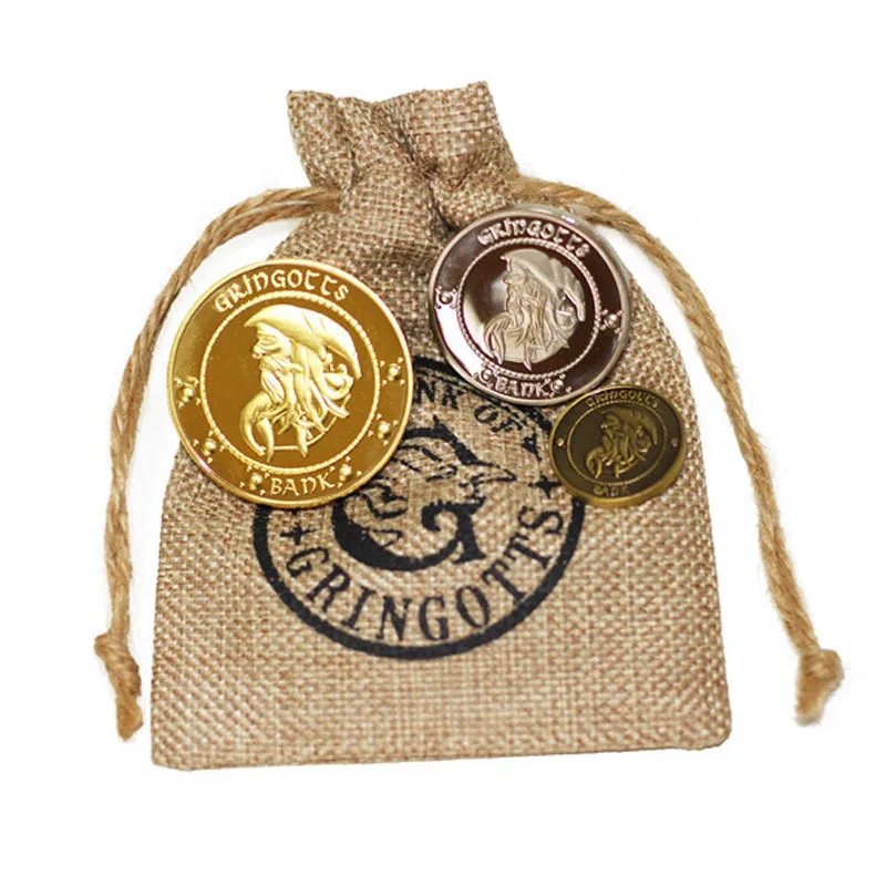 Halloween Magic College Harry and Potter Gringotts Wizarding Bank Gold Coin with Purse