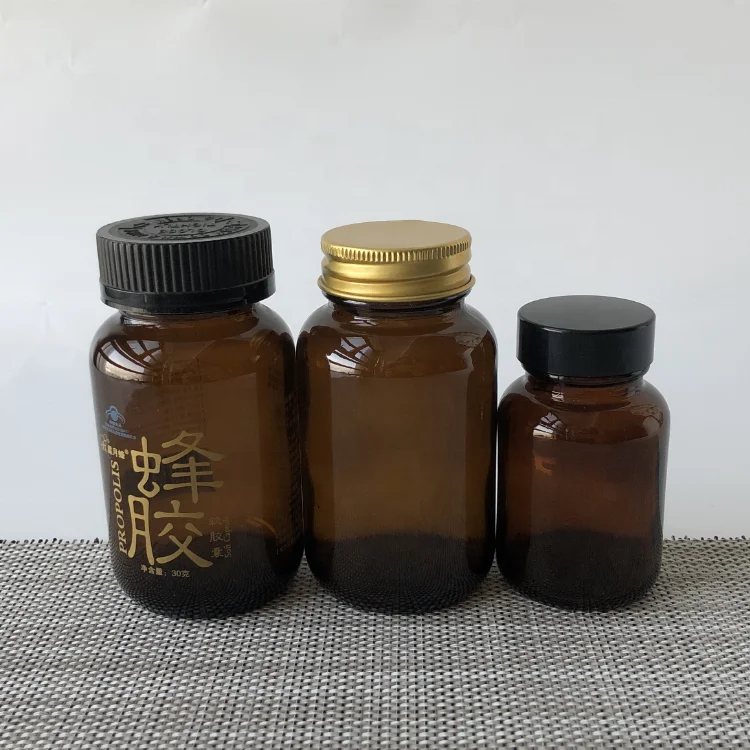 100ml 4oz 8cc Black Ribbed Cap Amber Powder Chemical Packing Medical Glass Bottle For Tablet