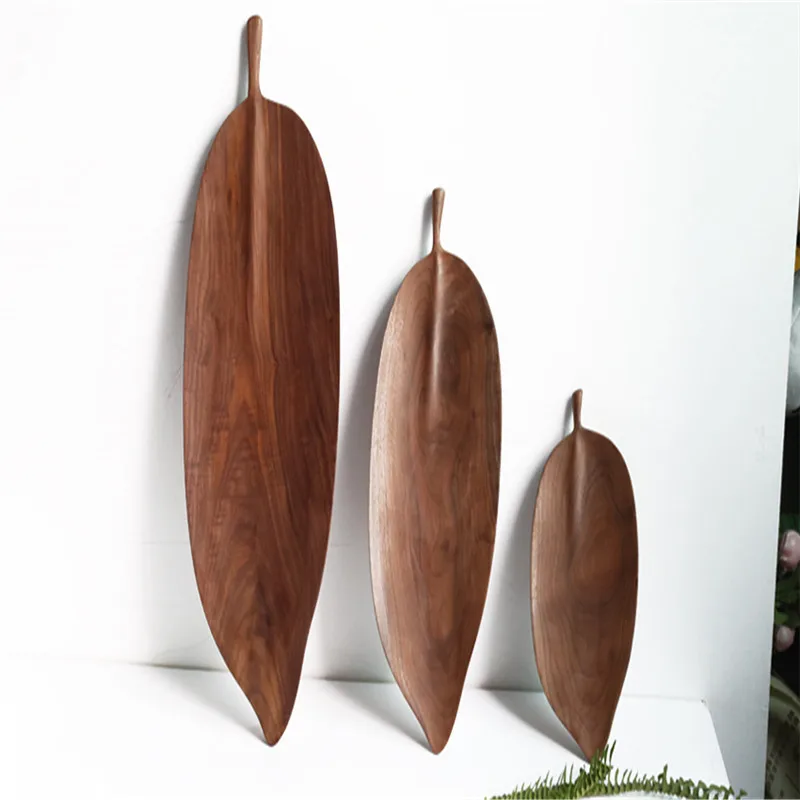 Деревенский 3 шт гнездящийся деревянный поднос с ручкой в форме листа для чая