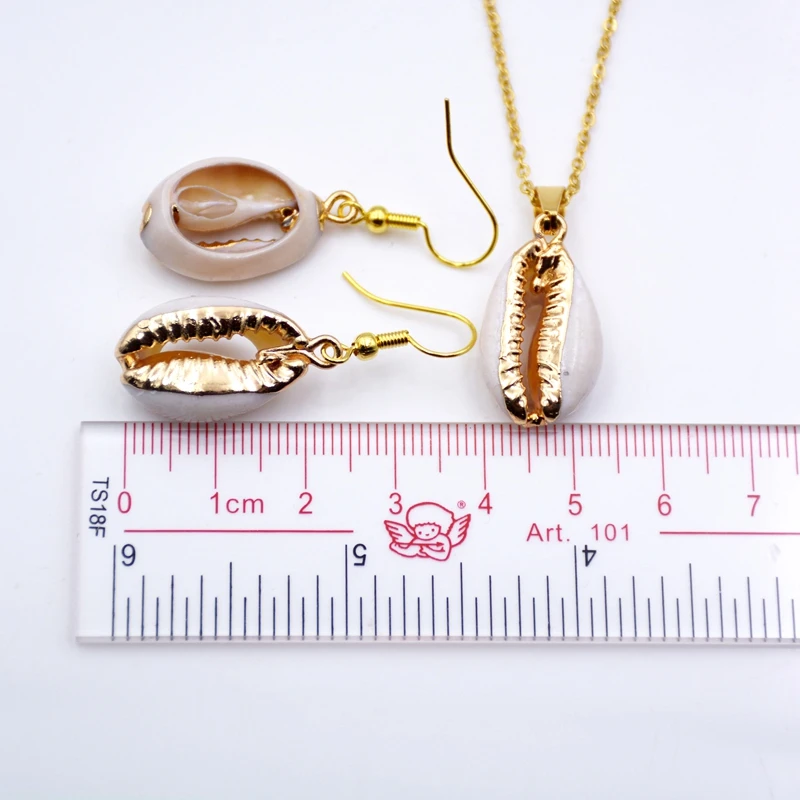 Wholesale Hawaii bead shell pearl fashion jewellery natural gold plated seashell pendant choker necklace earrings set for women
