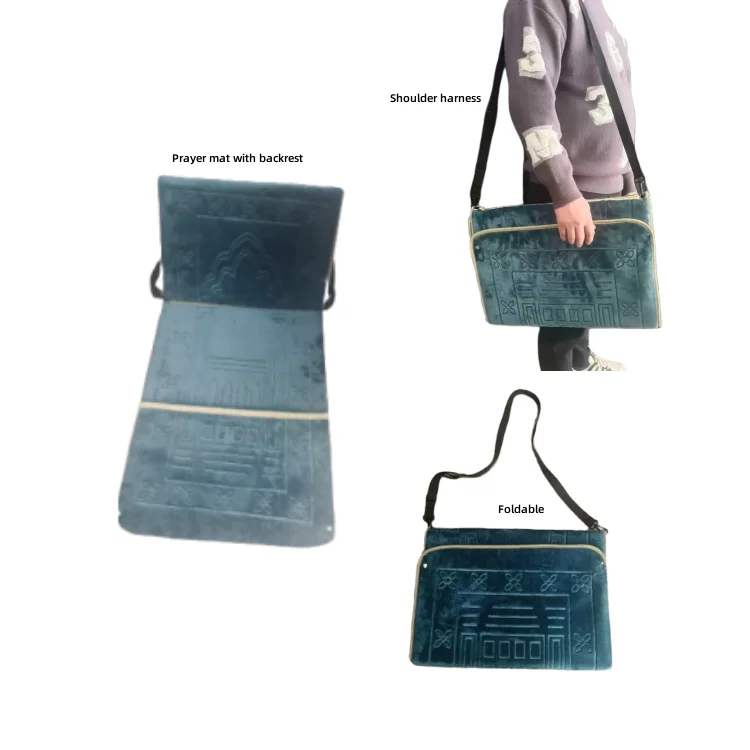 Fashion Islamic Foldable Prayer Rug Sajadah Travel Muslim Wholesale Prayer Mat Fleece Polyester Square Non Woven Bag Mosque