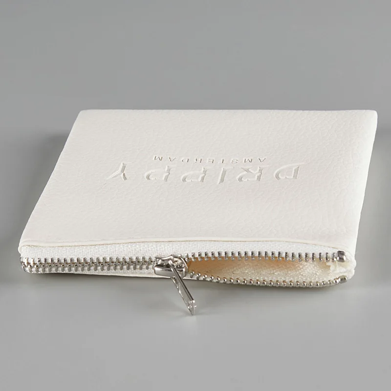 Customized Pu Leather Zipper Bag Fashion White Pu Leather Iron Zipper Purses and Handbags Wholesale Makeup Bag Jewelry Packaging