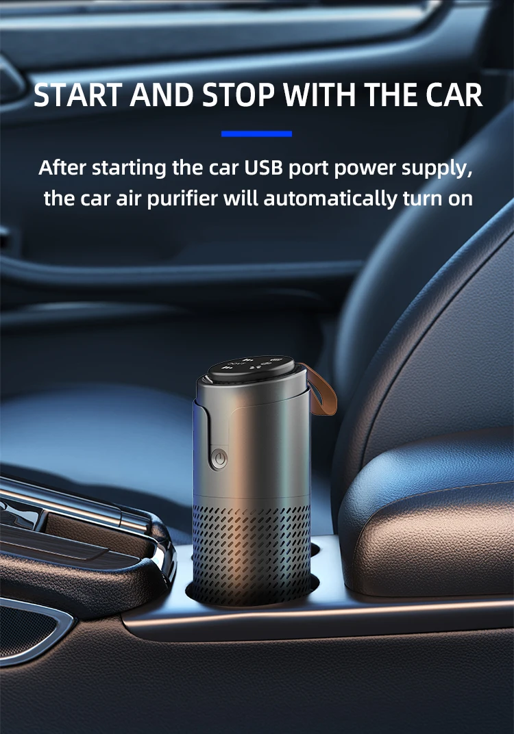 CKJ-01A 2024 Mini Portable High Quality Battery Powered Car Air Purifier with USB In-Car HEPA Filter