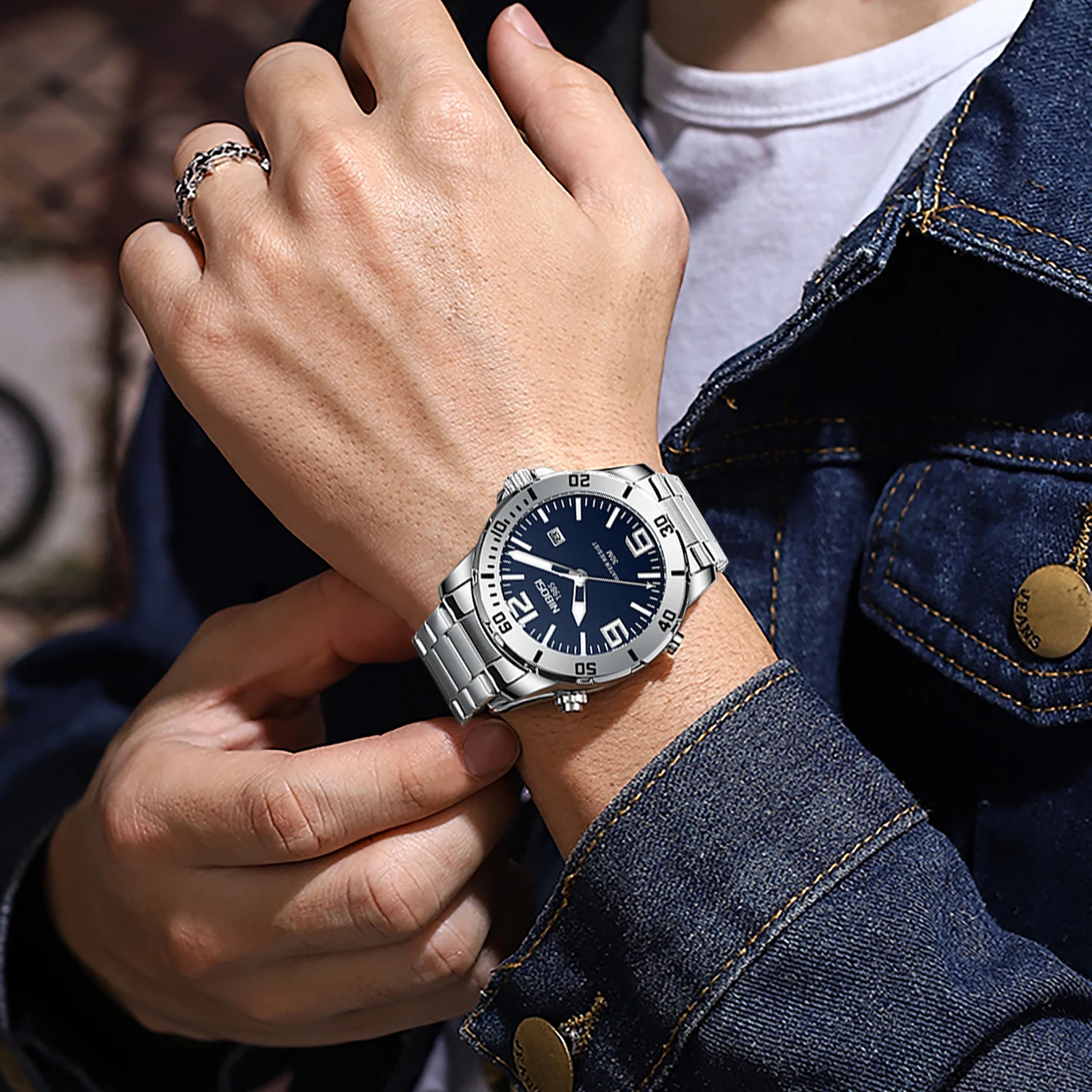 NIBOSI 2589 Luxury Design Quartz Watch Luminous Hands Stainless Steel Strap Men Watches