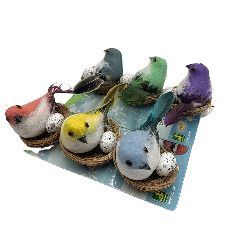 Artificial Polka Dot Feather Robin Bird Figures with Clips for Easter Craft Decoration