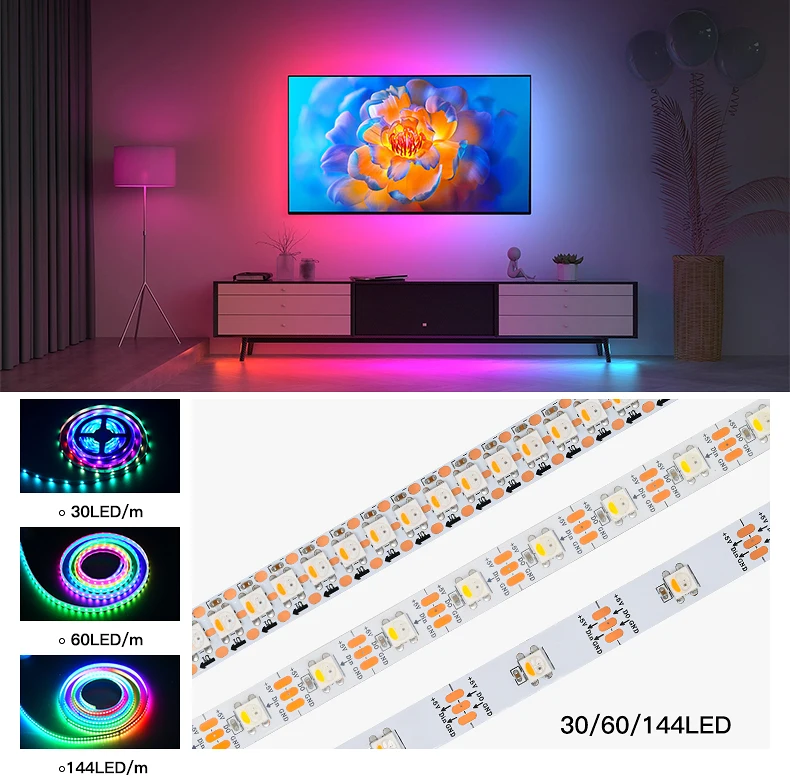 Best Quality DC 24v CRI 95 CCT RGB WS2812B WS2811 WS2815 5050 RGBW RGBCCT SMD LED Strip