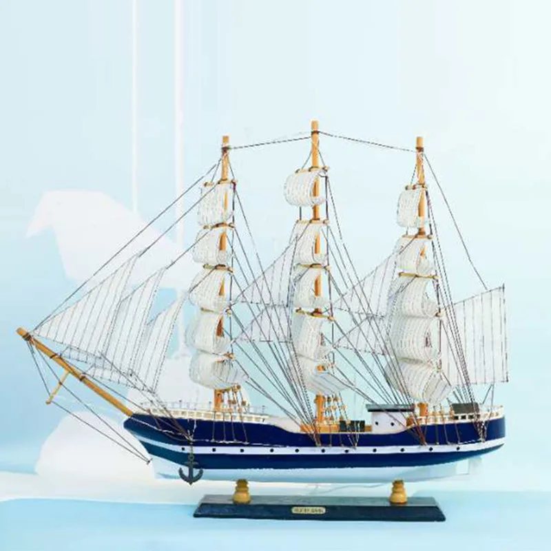 60cm Beach Mediterranean Nautical Home Desk Decor Wood Crafts Wooden Sailboat Boat Sail Ship Model with Lamp