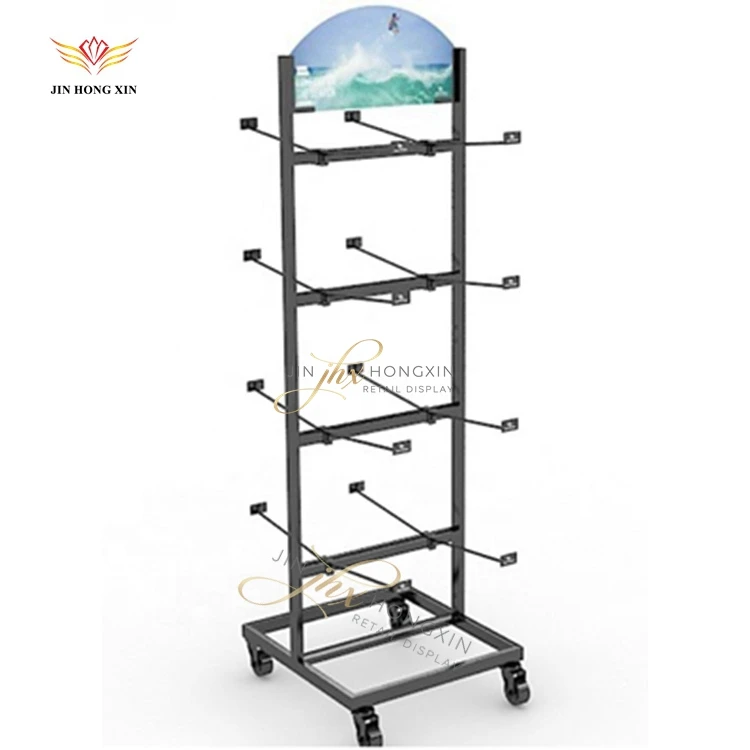 Fashionable department store used floor metal trade show slipper shoe hook chips snack hanging food display stand