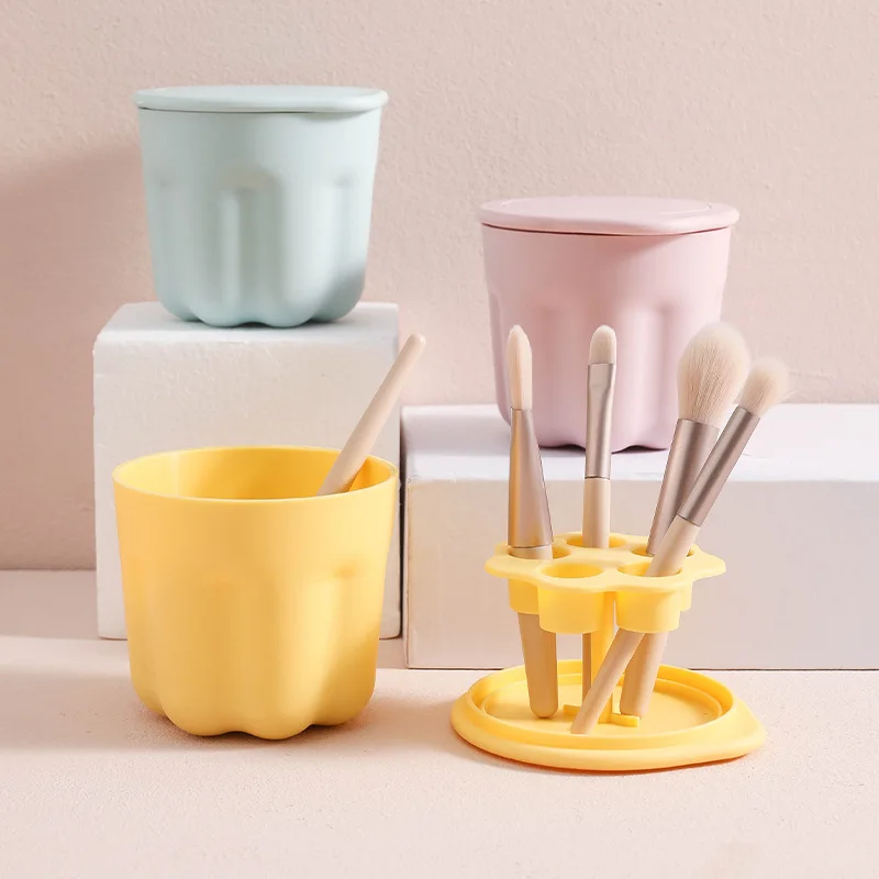 Lovely Silicone Makeup Brush Cleaning Bowl 2 IN 1 Portable Makeup Brushes Washing Scrubber Bowl with Brush Drying Holder