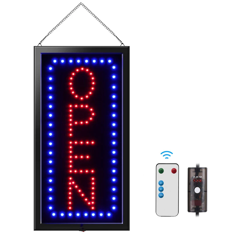 Custom Outdoor House Led Open Sign Neon Light With Clock Hours Business Board Store Front Shop Sliding Hanging Open Closed Sign