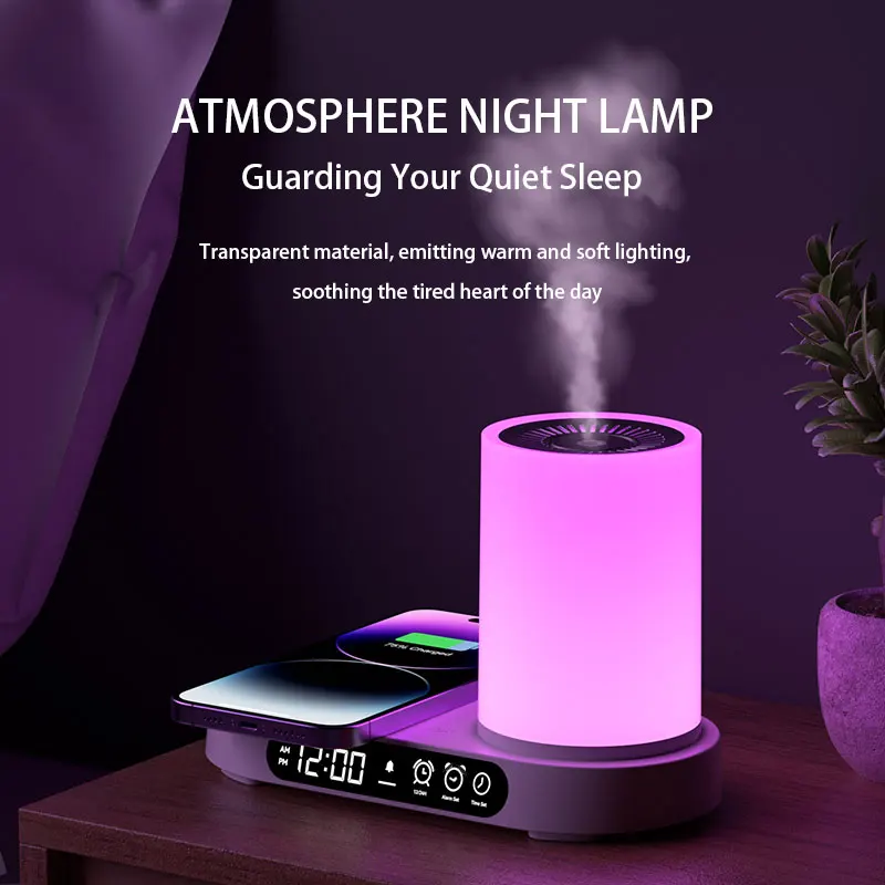2024 New High Quality Ultrasonic Mist Humidifier Multifunction Aroma Diffusers with Music Speaker, Clock, LED Night Light