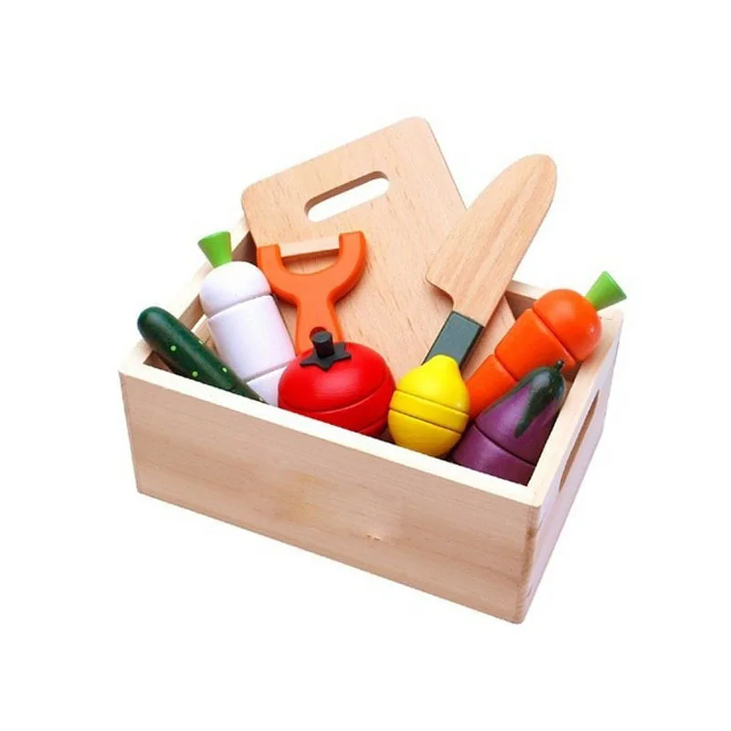Wooden Toddlers Play House Magnetic Fruit and Vegetable Cutting Toy Fun Parent-child Interactive Early Education Kitchen Set