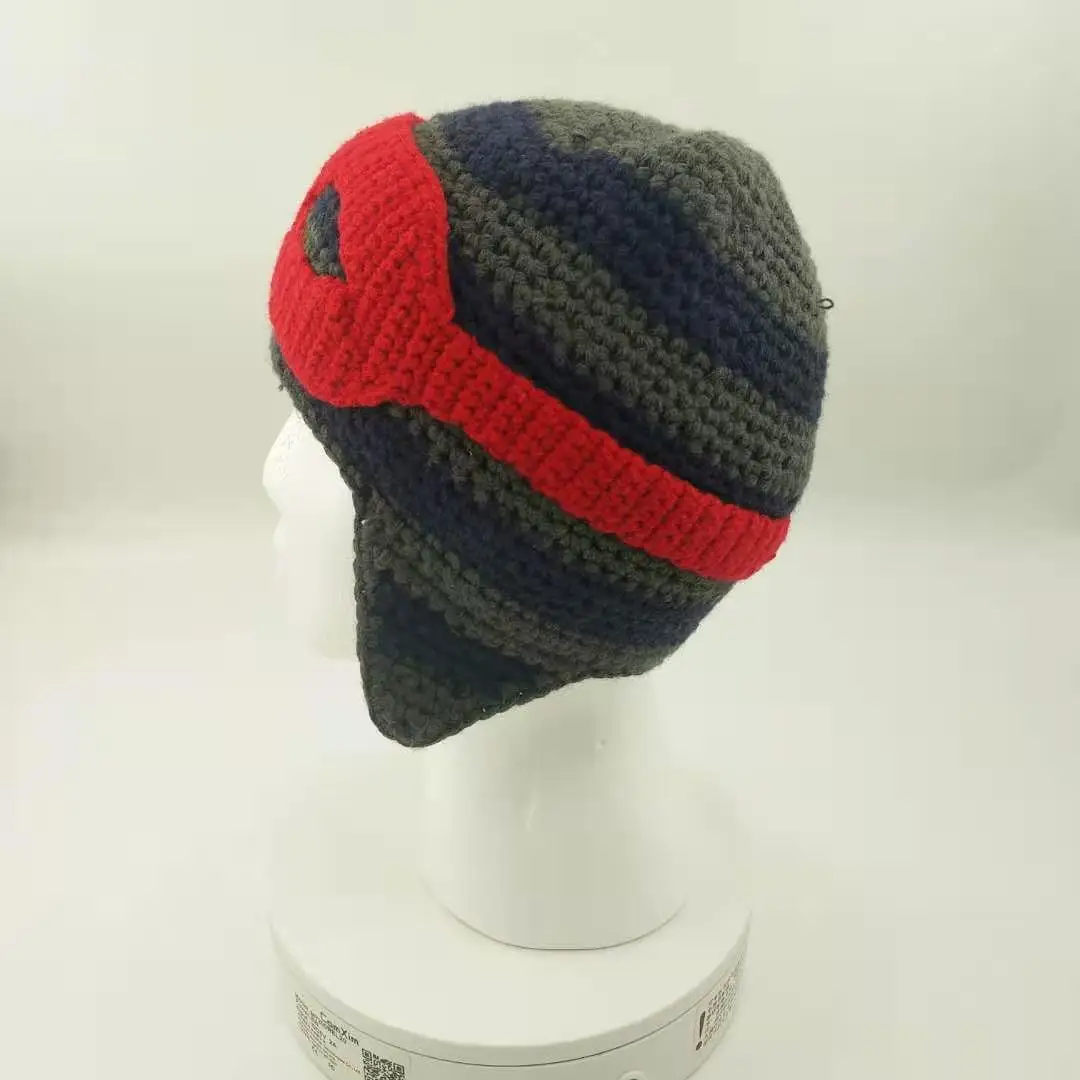 
cute superman face Style Winter Warm Crochet hat European Style Knitted Kids Beanie cap cagoule face mask hoodie 