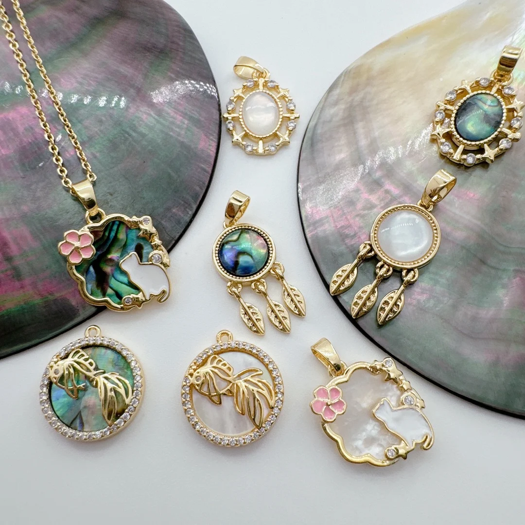 Oro Joyeria 18k Laminated Gold Wholesale Jewelry Brass Pendant Charms Accessories Women Dream Catcher Cat Fish Shell Pendants