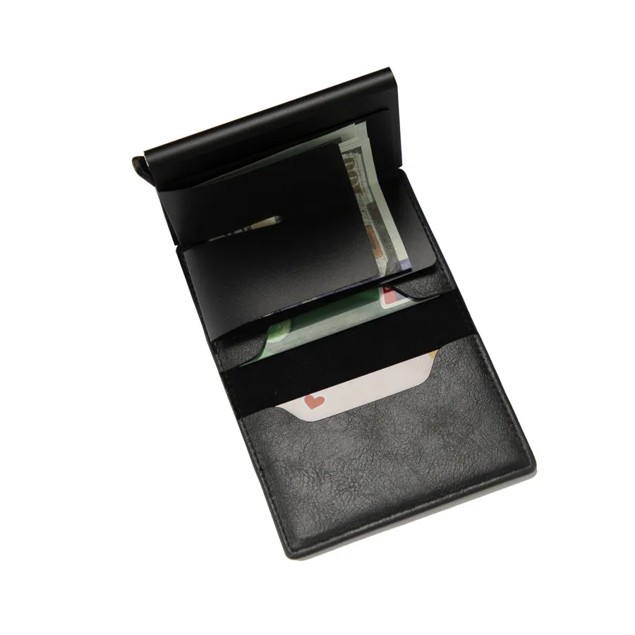 Mens leather wallet with rfid blocking card holder and inside money clip for holding credit cards and cash