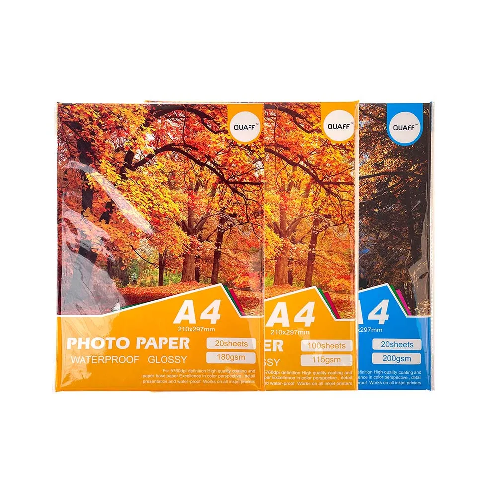 QUAFF wholesale photo paper A4 waterproof glossy 20 sheets 100 sheets 115gsm 135gsm 150gsm 180gsm 200gsm 230gsm 260gsm