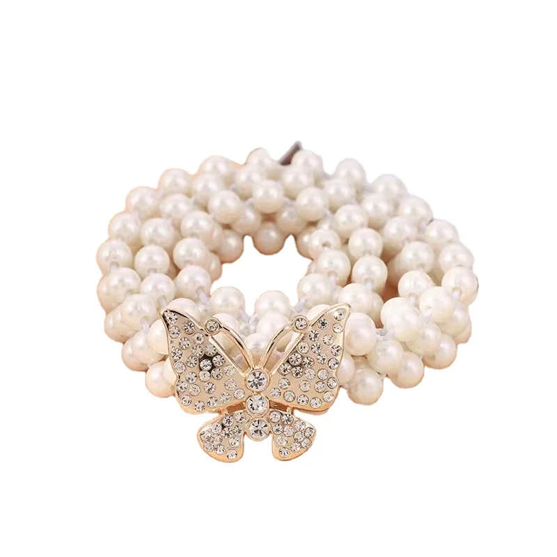 Explosive pearl woven thin belt popular with skirt butterfly pearl waist chain women